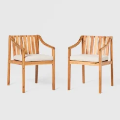 Saracina Home 2pk Mid-Century Modern Slatted Outdoor Acacia Arm Chairs With Cushions 13 Saracina Home 2pk Mid-Century Modern Slatted Outdoor Acacia Arm Chairs With Cushions -Saracina Home Shop GUEST 0016f698 7c55 460b bf1f 8be1b164e811