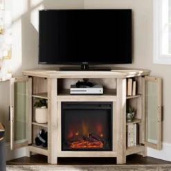 Glass Door Electric Fireplace Corner TV Stand For TVs Up To 50" - Saracina Home -Saracina Home Shop GUEST 00a48356 bf30 4e88 9498 b7dca90cc2eb