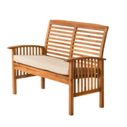 Ravenscroft Modern Boho Acacia Wood Slatted Outdoor Loveseat With Cushion - Saracina Home -Saracina Home Shop GUEST 0351f6f8 42ea 446b 819c e7d0b3a28178