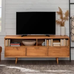 Cara Mid-Century Modern 3 Drawer TV Stand For TVs Up To 65" - Saracina Home -Saracina Home Shop GUEST 0382d846 581a 4903 9ef0 400ed4eadf41