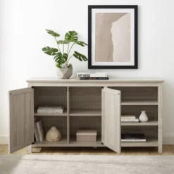 58" Diagonal Grooved Door Sideboard With Open Storage - Saracina Home -Saracina Home Shop GUEST 04550eef a4a8 452e a5ce 387af7746eaf