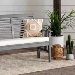 Ravenscroft Modern Boho Acacia Wood Slatted Outdoor Loveseat With Cushion - Saracina Home -Saracina Home Shop GUEST 0bef4255 566e 41f5 a99c 7414e63a87f4
