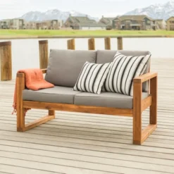 Galia Square Leg Acacia Wood Patio Loveseat With Cushions - Brown - Saracina Home 25 Galia Square Leg Acacia Wood Patio Loveseat With Cushions - Brown - Saracina Home -Saracina Home Shop GUEST 0cc2d0f3 47e5 4caf 8193 f03c8bb693e4