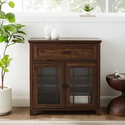 Transitional 2 Door Window Pane Accent Cabinet Dark Walnut - Saracina Home 4 Transitional 2 Door Window Pane Accent Cabinet Dark Walnut - Saracina Home - Image 2