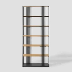 79" Modern 6 Shelf With Metal Bar Bookcase Coastal Oak/Black - Saracina Home -Saracina Home Shop GUEST 10748008 39ee 4721 929f b7239ed78e10