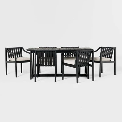 7pc Modern Slatted Wood Outdoor Dining Set - Saracina Home 8 7pc Modern Slatted Wood Outdoor Dining Set - Saracina Home - Image 6