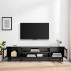 Modern Boho Storage TV Stand For TVs Up To 80" With Rattan Doors - Saracina Home -Saracina Home Shop GUEST 12221a0d 7b20 4e5c 80e3 fe64e592ec0c
