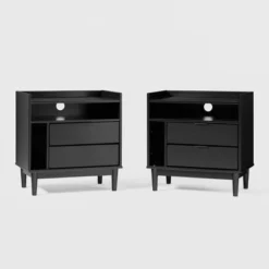 2pk Mid-Century Modern Solid Wood 2 Drawer Storage Nightstands - Saracina Home 21 2pk Mid-Century Modern Solid Wood 2 Drawer Storage Nightstands - Saracina Home -Saracina Home Shop GUEST 1f73b353 865e 4131 a376 6364f0459882