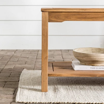 Ravenscroft Modern Boho Acacia Wood Slatted Outdoor Coffee Table With Lower Shelf - Saracina Home 9 Ravenscroft Modern Boho Acacia Wood Slatted Outdoor Coffee Table With Lower Shelf - Saracina Home - Image 7