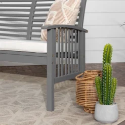 Ravenscroft Modern Boho Acacia Wood Slatted Outdoor Loveseat With Cushion - Saracina Home -Saracina Home Shop GUEST 2264c25c 6929 44e0 82fd ff36fdeadd35