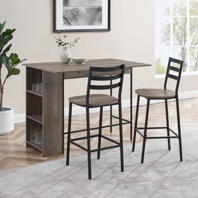 3pc Counter Height Drop Leaf Dining Set Gray Wash - Saracina Home 3 3pc Counter Height Drop Leaf Dining Set Gray Wash - Saracina Home