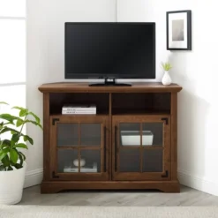 Avalene Rustic Farmhouse Corner TV Stand For TVs Up To 50" Natural Walnut - Saracina Home 8 Avalene Rustic Farmhouse Corner TV Stand For TVs Up To 50" Natural Walnut - Saracina Home -Saracina Home Shop GUEST 24a430f9 4680 4615 b716 7377396a0a55