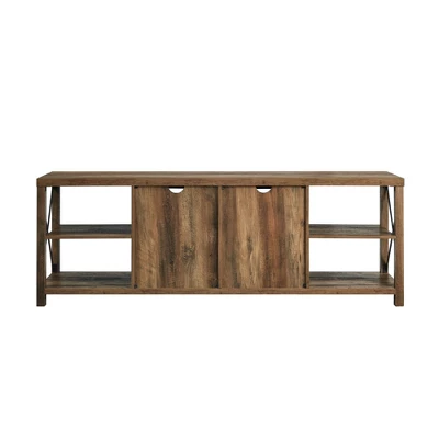 Sophie Rustic Farmhouse X Frame Glass Doors TV Stand For TVs Up To 80" Rustic Oak - Saracina Home 7 Sophie Rustic Farmhouse X Frame Glass Doors TV Stand For TVs Up To 80" Rustic Oak - Saracina Home - Image 5