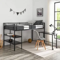 Twin Analise Metal Low Loft Bed With Desk And Storage Black - Saracina Home -Saracina Home Shop GUEST 26e7a46a 7aaa 4be6 adee 58e16a185626
