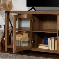 Sophie Rustic Farmhouse X Frame Glass Doors TV Stand For TVs Up To 80" Rustic Oak - Saracina Home 25 Sophie Rustic Farmhouse X Frame Glass Doors TV Stand For TVs Up To 80" Rustic Oak - Saracina Home -Saracina Home Shop GUEST 2d1619d6 6228 4a03 b8af 73592536e713