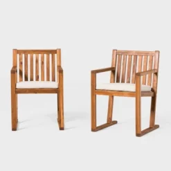 Saracina Home 2pk Acacia Modern Slat-Back Patio Dining Chairs With Cushions -Saracina Home Shop GUEST 2d287509 527d 4208 9ea9 8534f82ec508
