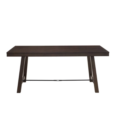 71" Tanya Modern Farmhouse Metal Stretcher Dining Table Dark Brown Oak - Saracina Home 5 71" Tanya Modern Farmhouse Metal Stretcher Dining Table Dark Brown Oak - Saracina Home - Image 3