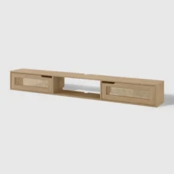 Modern Boho Floating TV Stand For TVs Up To 80" With Rattan Doors Coastal Oak - Saracina Home -Saracina Home Shop GUEST 3a100323 f49a 4189 ba7b ff83251adcba