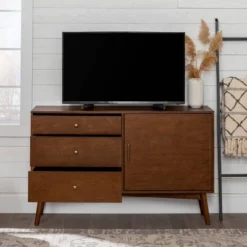 Mid-Century Modern With Closed Storage TV Stand For TVs Up To 58" Walnut - Saracina Home -Saracina Home Shop GUEST 3ae8f806 6b03 47b3 bca8 7ce73d560a21