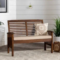 Ravenscroft Modern Boho Acacia Wood Slatted Outdoor Loveseat With Cushion - Saracina Home -Saracina Home Shop GUEST 40bff483 b5bb 44be 88db 6989c5aba85c