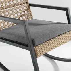 Komodo Modern Boho Faux Rattan & Metal Outdoor Rocking Chair With Cushion - Brown/Gray - Saracina Home -Saracina Home Shop GUEST 4268a33a 53bd 49e0 b7a4 c9883457bf9f