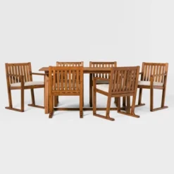 Saracina Home 7pc Modern Slatted Acacia Outdoor Dining Set With Trapezoid Legs -Saracina Home Shop GUEST 4a9c5be8 f083 42b7 b2bc 555b83314b2e