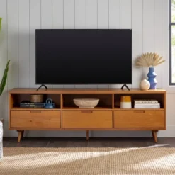 Cara 3 Drawer Mid-Century Modern 3 Drawer TV Stand For TVs Up To 80" - Saracina Home -Saracina Home Shop GUEST 4d0aac2c 9b89 4300 b722 f3e9cc07eded