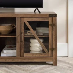 Clarabelle Transitional Glass Barn Door TV Stand For TVs Up To 65" - Saracina Home -Saracina Home Shop GUEST 4fbc4549 f993 4f5d 8eae 30310081382f