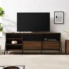 Modern Industrial Metal Mesh Sliding Door TV Stand For TVs Up To 80" Dark Walnut - Saracina Home -Saracina Home Shop GUEST 5050d549 6181 4864 874f 39cccccea2ca