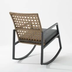 Komodo Modern Boho Faux Rattan & Metal Outdoor Rocking Chair With Cushion - Brown/Gray - Saracina Home -Saracina Home Shop GUEST 520cdeec 4f51 489c aadc c2148f573b0c