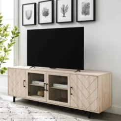Vik Modern Boho 4 Door Herringbone TV Stand For TVs Up To 80" - Saracina Home -Saracina Home Shop GUEST 530194cb a341 4baf 923d 18f7438961b6
