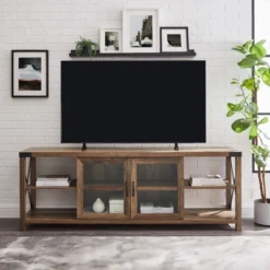 Sophie Rustic Farmhouse X Frame Glass Doors TV Stand For TVs Up To 80" Rustic Oak - Saracina Home 18 Sophie Rustic Farmhouse X Frame Glass Doors TV Stand For TVs Up To 80" Rustic Oak - Saracina Home -Saracina Home Shop GUEST 545c029e b94b 4a9e 81b6 ba58fc048e1b