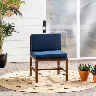 Modular Acacia Wood Armless Patio Chair With Cushion - Dark Brown/Navy - Saracina Home 9 Modular Acacia Wood Armless Patio Chair With Cushion - Dark Brown/Navy - Saracina Home - Image 7