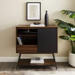 Emmeline Mid-Century Modern Vinyl Record Player Cabinet Black/Dark Walnut - Saracina Home -Saracina Home Shop GUEST 55b91a96 24cd 4fc1 a57f 79ab43942a4d