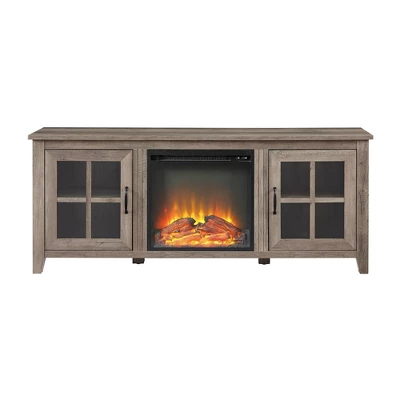 Transitional Farmhouse Window Pane Fireplace TV Stand For TV's Up To 65" Gray Wash - Saracina Home 4 Transitional Farmhouse Window Pane Fireplace TV Stand For TV's Up To 65" Gray Wash - Saracina Home - Image 2