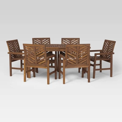 7pc Slatted Chevron Acacia Patio Dining Set - Saracina Home 3 7pc Slatted Chevron Acacia Patio Dining Set - Saracina Home