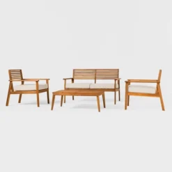 Saracina Home 4pc Mid-Century Modern Slatted Acacia Outdoor Patio Conversation Furniture Set -Saracina Home Shop GUEST 5bd5681e 7e46 43b4 a961 a82e40c62e87