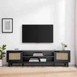 Modern Boho Storage TV Stand For TVs Up To 80" With Rattan Doors - Saracina Home -Saracina Home Shop GUEST 5c1b310a 0bb4 44fe 84a8 c9e420b2a9df