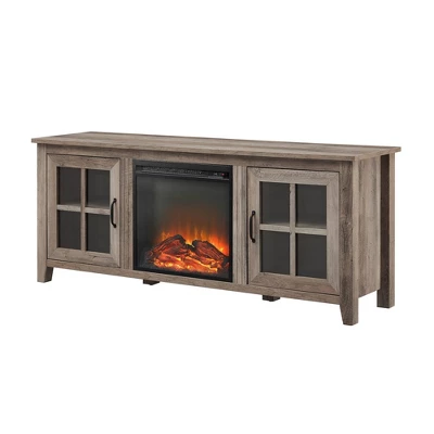 Transitional Farmhouse Window Pane Fireplace TV Stand For TV's Up To 65" Gray Wash - Saracina Home 8 Transitional Farmhouse Window Pane Fireplace TV Stand For TV's Up To 65" Gray Wash - Saracina Home - Image 6