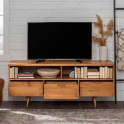 Cara Mid-Century Modern 3 Drawer TV Stand For TVs Up To 65" - Saracina Home -Saracina Home Shop GUEST 6406604d 1ec4 4548 a085 d7d44d4bfcce