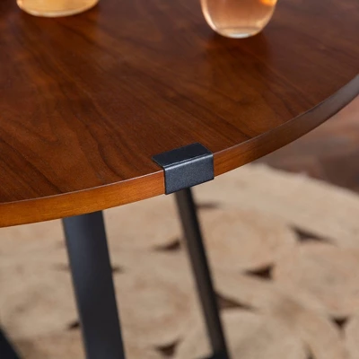 40" Urban Industrial Round Dining Table With Faux Wrap Leg Dark Walnut - Saracina Home 6 40" Urban Industrial Round Dining Table With Faux Wrap Leg Dark Walnut - Saracina Home - Image 4