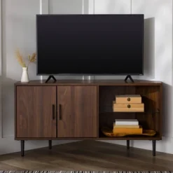 Contemporary Corner TV Stand For TVs Up To 55" Dark Walnut - Saracina Home -Saracina Home Shop GUEST 685cd0fc fad2 488e b81b 039d9f9dd8f6