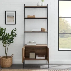72" Open Shelf And Closed Storage Cabinet Ladder Bookcase - Saracina Home -Saracina Home Shop GUEST 6884917e 6feb 464d 9a56 e3dd05df4cc1