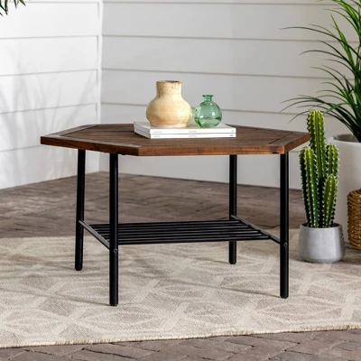 Saybrook Modern Metal And Wood Patio Hexagon Coffee Table - Dark Brown - Saracina Home 3 Saybrook Modern Metal And Wood Patio Hexagon Coffee Table - Dark Brown - Saracina Home