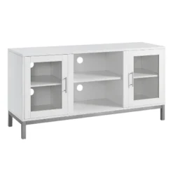 Pierceton Modern Double Glass Door With Metal Legs TV Stand For TVs Up To 58" White - Saracina Home -Saracina Home Shop GUEST 6c1695e0 ee21 4ea2 b54c a3360548366f