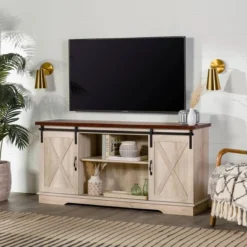 Modern Transitional Sliding Barndoor TV Stand For TVs Up To 65"- Saracina Home -Saracina Home Shop GUEST 6cfa14d3 36c0 4768 9784 c3a77c7e184f