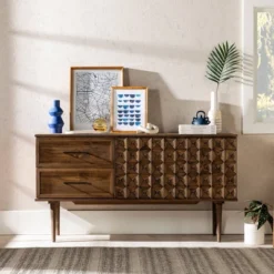 58" Modern Boho Solid Pine Wood Closed Storage Sideboard Brown - Saracina Home -Saracina Home Shop GUEST 6fc518f2 7d29 4514 bcef 8e238c410e73