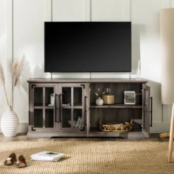 Avalene Modern Farmhouse 4 Door Glass Window Pane TV Stand For TVs Up To 65" - Saracina Home -Saracina Home Shop GUEST 74c21f3c 82c3 4fe8 90ae 1cc0e14becaf