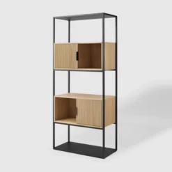 75" Modern Reeded Door Storage Bookshelf Coastal Oak/Black - Saracina Home -Saracina Home Shop GUEST 75e56a42 d0ef 4820 91f0 b7c63282f55c