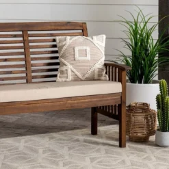 Ravenscroft Modern Boho Acacia Wood Slatted Outdoor Loveseat With Cushion - Saracina Home -Saracina Home Shop GUEST 762dd77f e412 406a b274 83d025f6813d